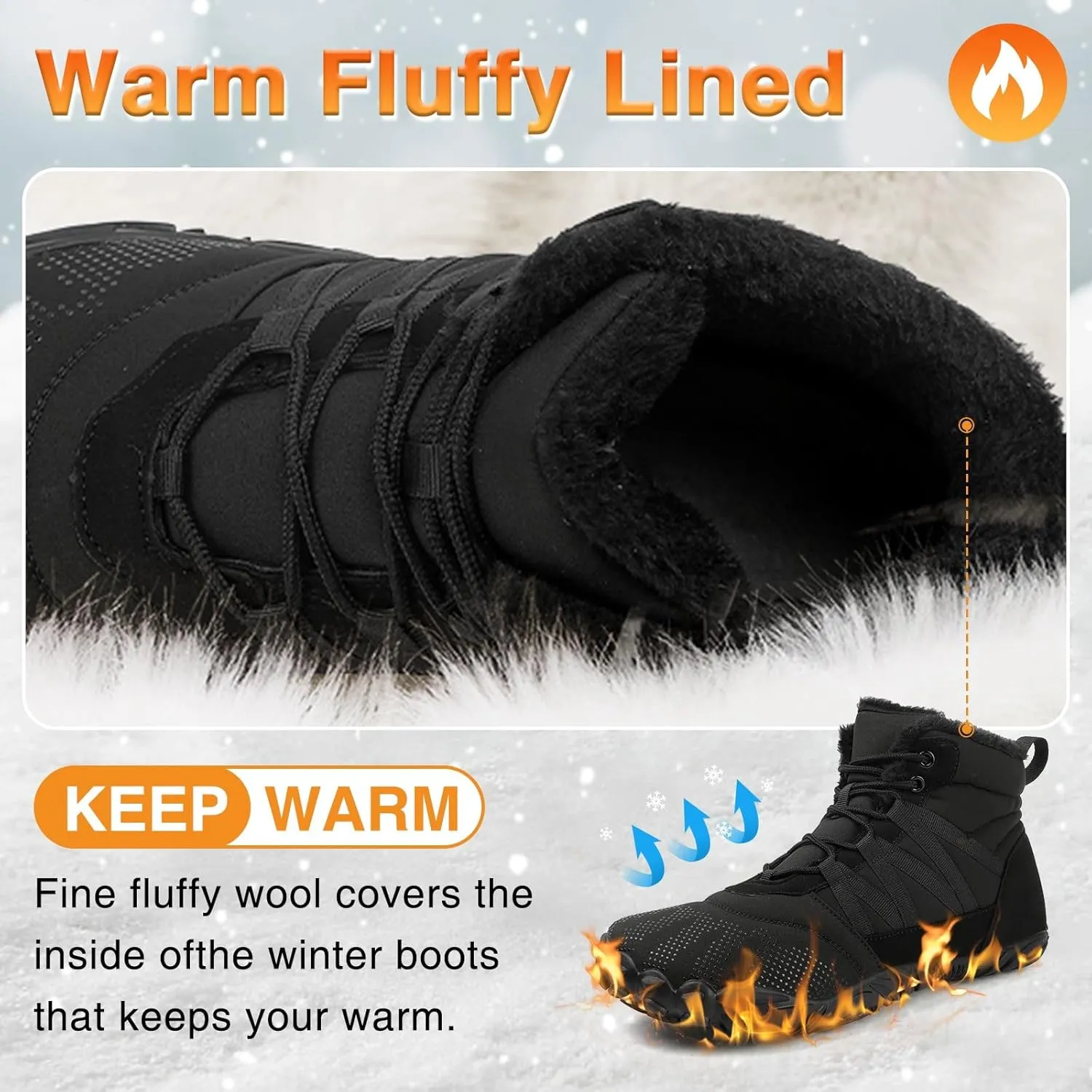 Womens Mens Barefoot Boots Shoes Minimalist Winter Snow Boots Warm Ankle Booties Zero Drop Sole Wide Toe Box Slip on Sneakers