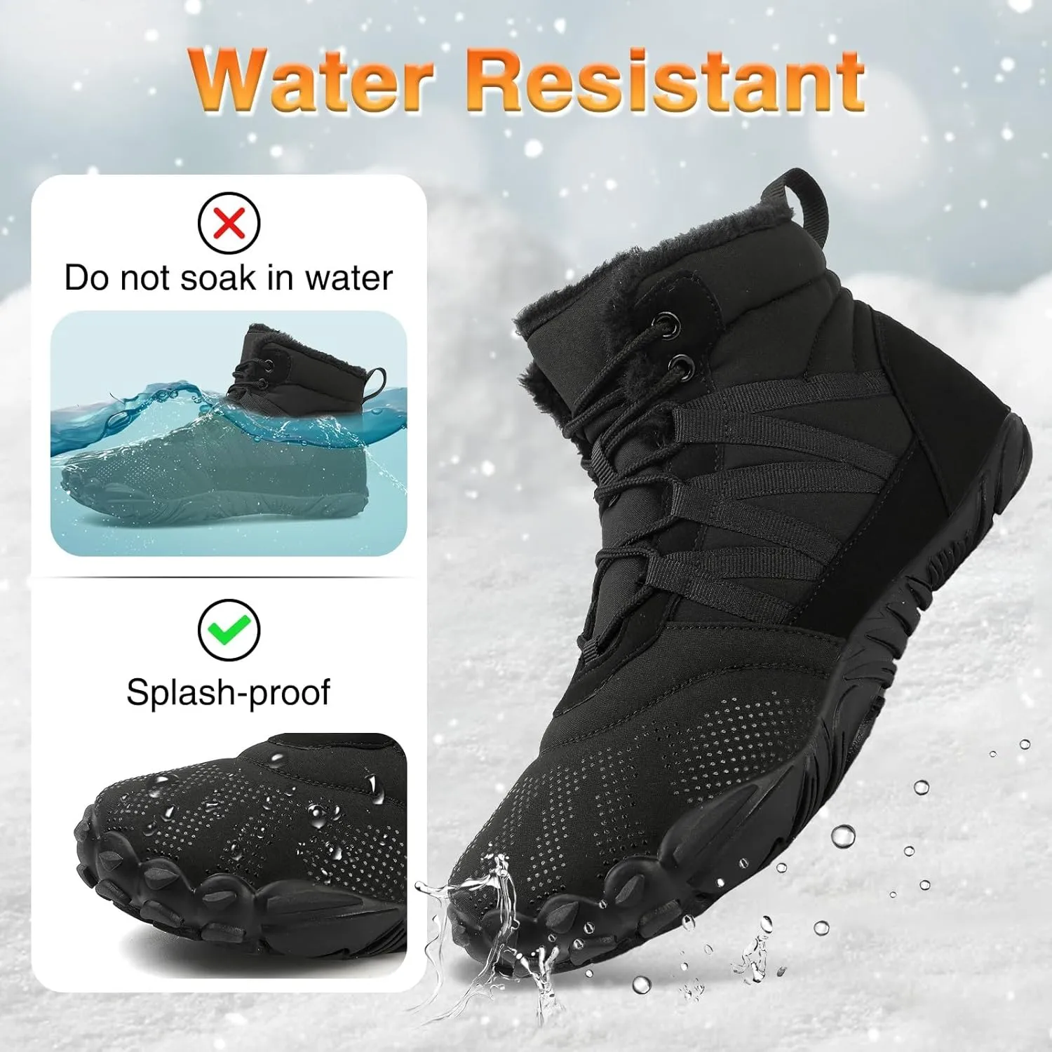 Womens Mens Barefoot Boots Shoes Minimalist Winter Snow Boots Warm Ankle Booties Zero Drop Sole Wide Toe Box Slip on Sneakers