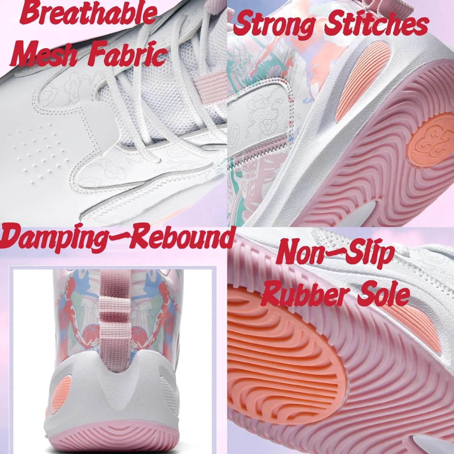 Womens Multicolor Breathable Mesh Lace Up Basketball Shoes Fashion High Top Non-Slip Running Sneakers Casual Athletic Tennis Walking Shoes