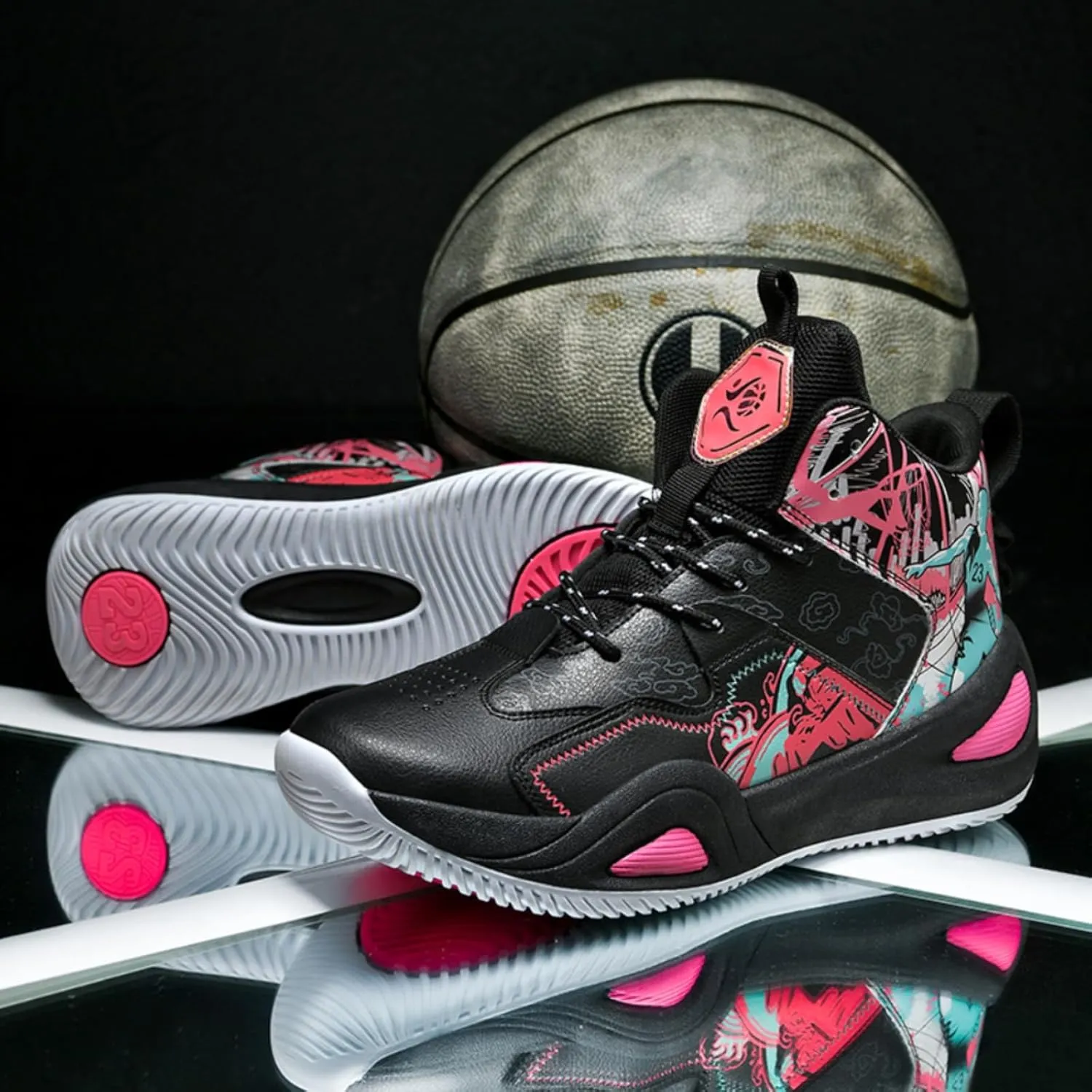 Womens Multicolor Breathable Mesh Lace Up Basketball Shoes Fashion High Top Non-Slip Running Sneakers Casual Athletic Tennis Walking Shoes