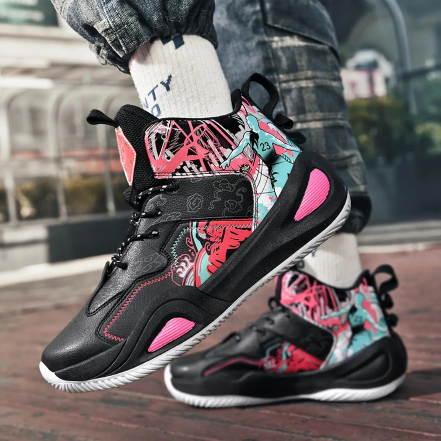 Womens Multicolor Breathable Mesh Lace Up Basketball Shoes Fashion High Top Non-Slip Running Sneakers Casual Athletic Tennis Walking Shoes