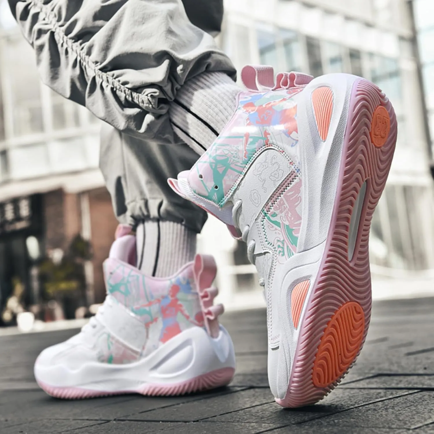 Womens Multicolor Breathable Mesh Lace Up Basketball Shoes Fashion High Top Non-Slip Running Sneakers Casual Athletic Tennis Walking Shoes