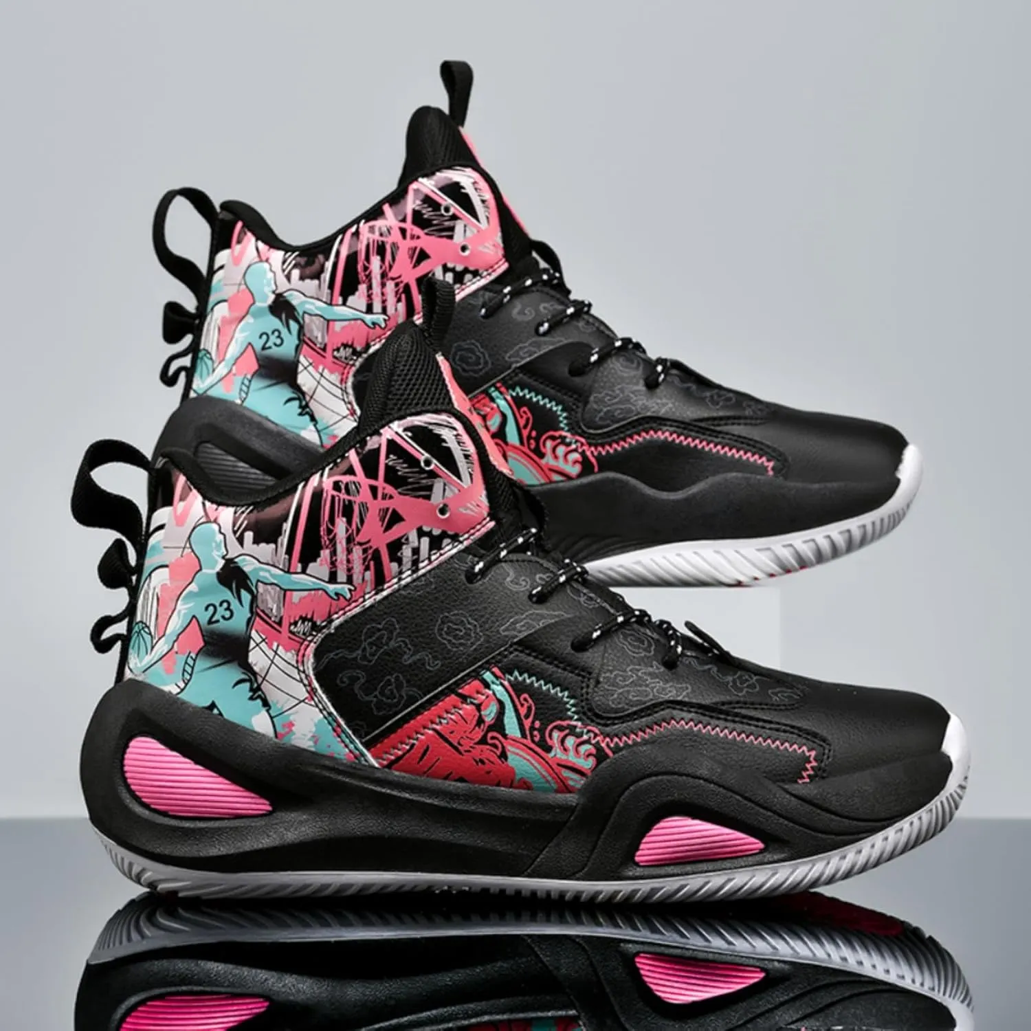 Womens Multicolor Breathable Mesh Lace Up Basketball Shoes Fashion High Top Non-Slip Running Sneakers Casual Athletic Tennis Walking Shoes