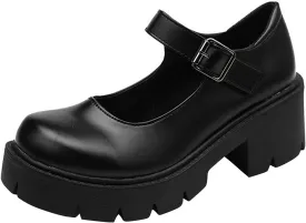 Women's Platform Mary Janes Chunky Heel Ankle Strap Uniform Dress Shoes Heeled Gothic Lolita Oxfords