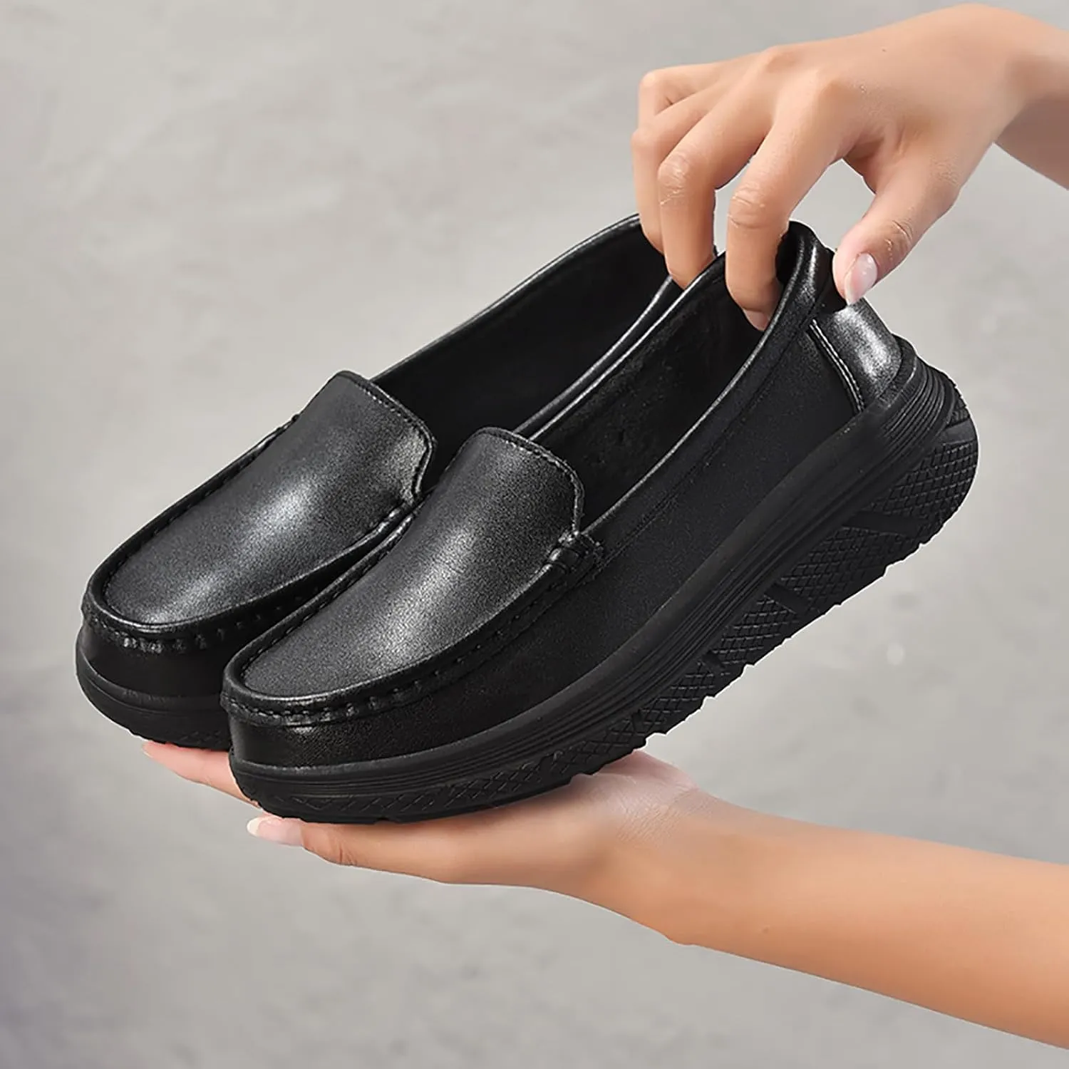 Women's Platform Orthopedic Nurse Working Shoes,Comfortable Breathable Slip On Anti-Slip Nursing Restaurant Work Leather Walking Loafers
