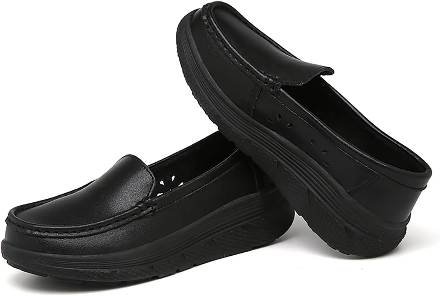Women's Platform Orthopedic Nurse Working Shoes,Comfortable Breathable Slip On Anti-Slip Nursing Restaurant Work Leather Walking Loafers