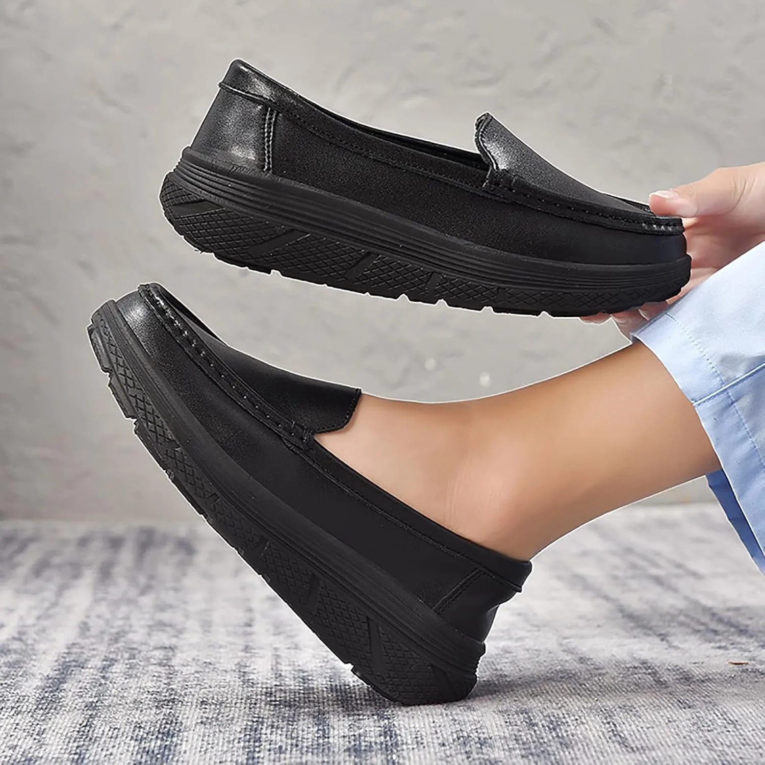 Women's Platform Orthopedic Nurse Working Shoes,Comfortable Breathable Slip On Anti-Slip Nursing Restaurant Work Leather Walking Loafers