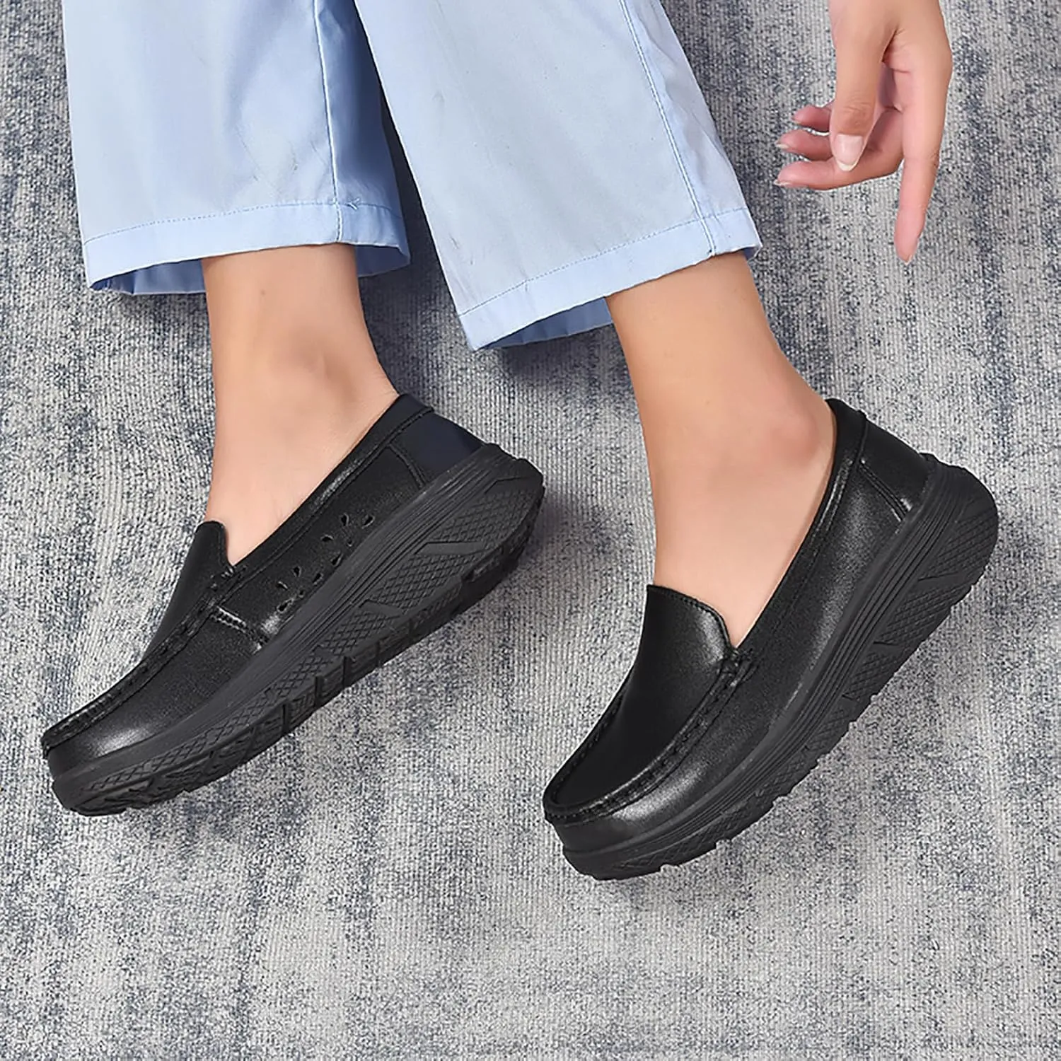 Women's Platform Orthopedic Nurse Working Shoes,Comfortable Breathable Slip On Anti-Slip Nursing Restaurant Work Leather Walking Loafers
