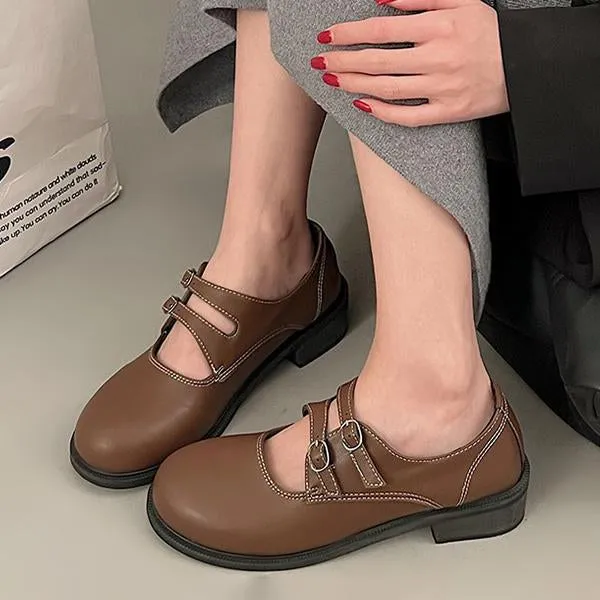 Women's Retro Buckle Block Heel Mary Jane Shoes 12606807S