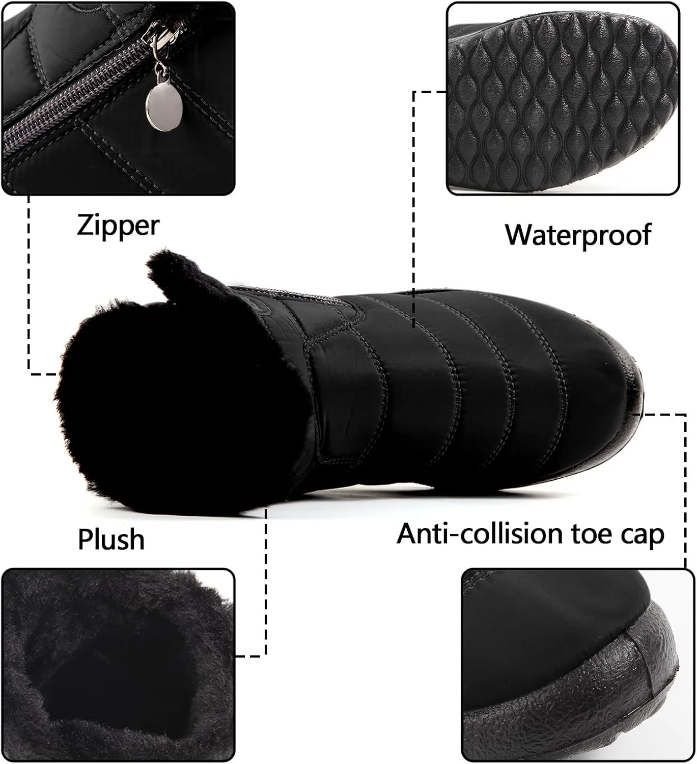 Women's Snow Boots Warm Ankle Booties Waterproof Comfortable Slip on Outdoor Fur Lined Winter Shoes