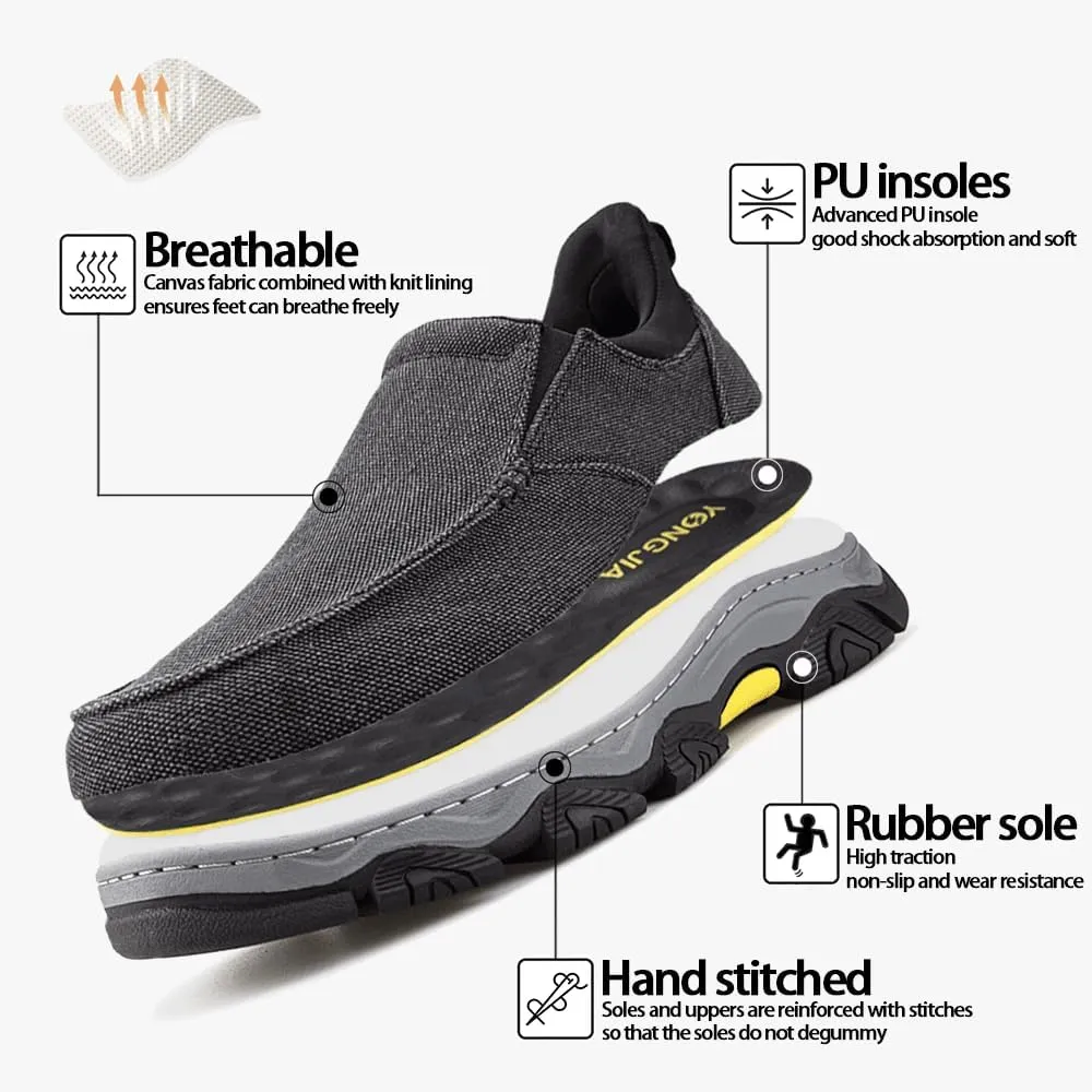YONGJIA Mens Hands Free Slip in Loafers Walking Slip on Canvas Casual Comfortable Breathable Shoes