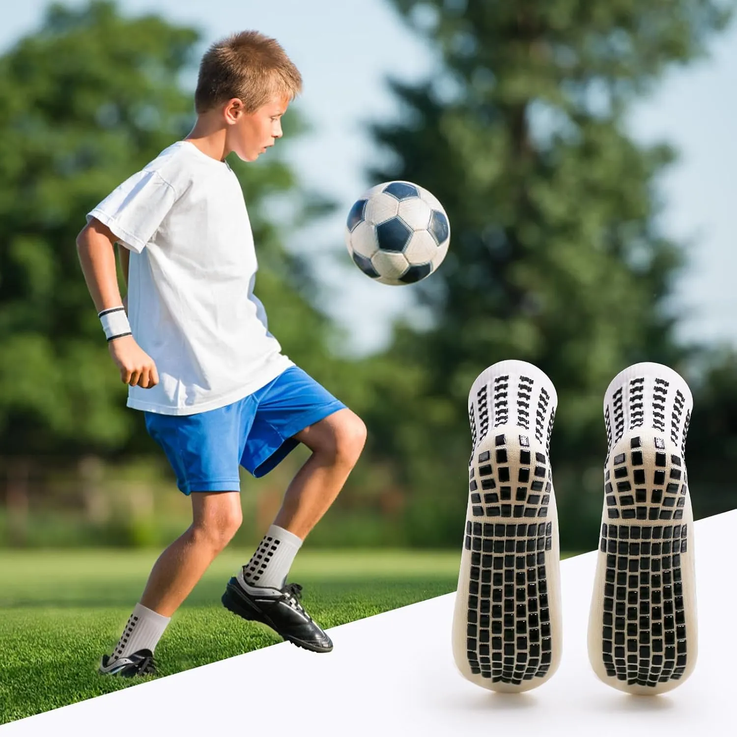 Yufree 4 Pairs Youth Grip Soccer Socks Grip Socks Kids Boys Girls Athletic Sport for Baseball Football Basketball